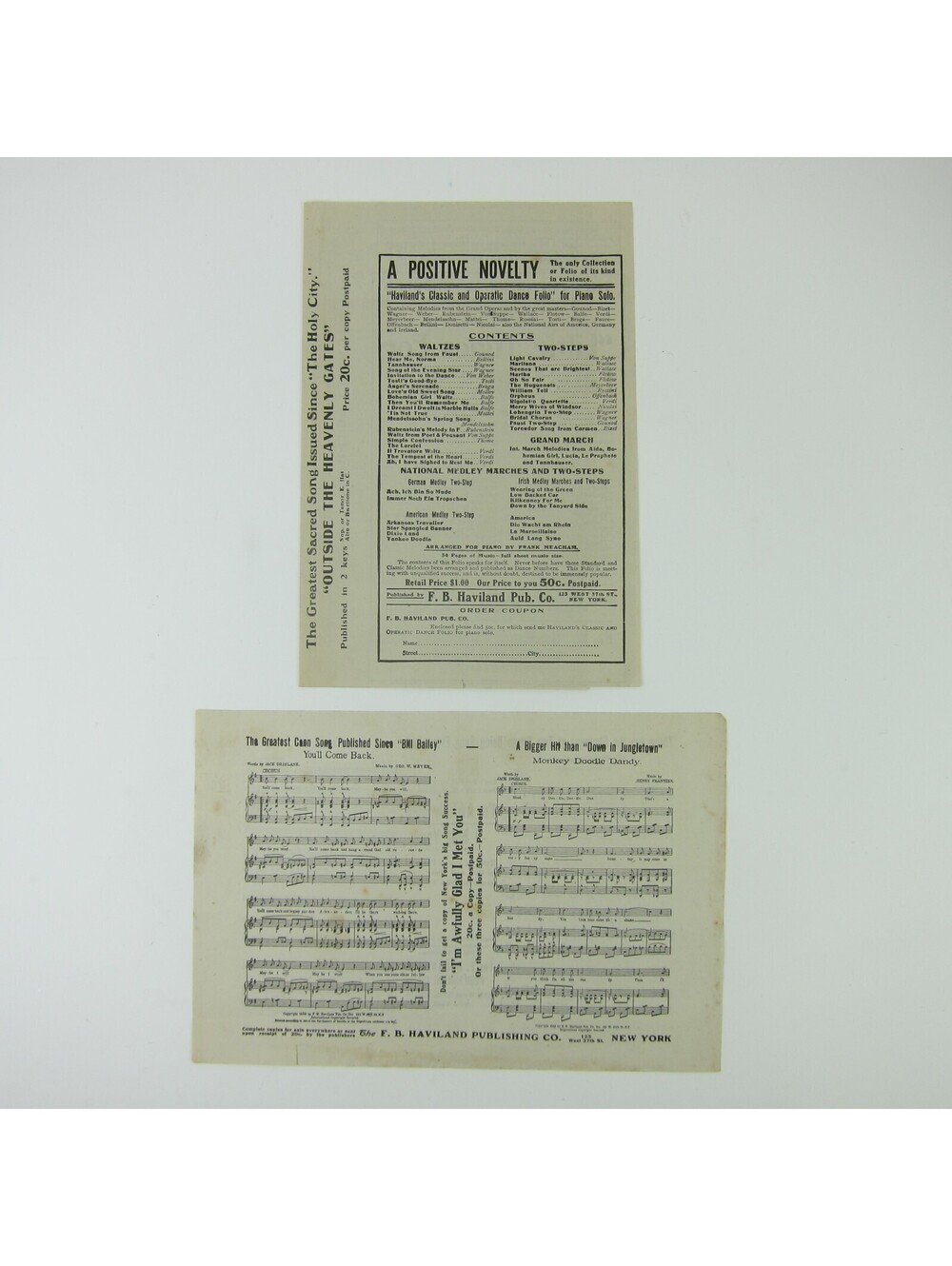 FB Haviland Publishing Co Sheet Music Sampler & Advertising Catalog Antique 1909